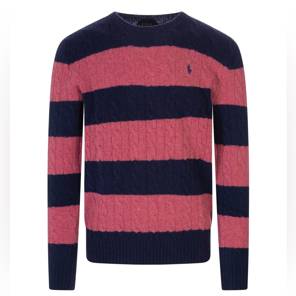Ralph Lauren Pink Navy Stripe Wool Cashmere Sweater